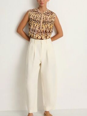 Apiece Apart Bari Crop Barrel Pants Cream Organic Cotton Linen blend. Size 0